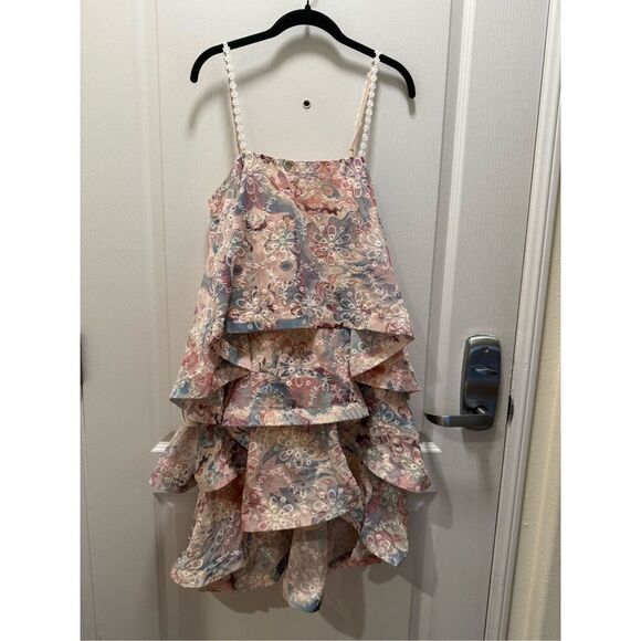 Elliatt Circe Tiered Baby Doll Lace Mini Dress in Pink Multi Size Small NWT - Picture 3 of 4